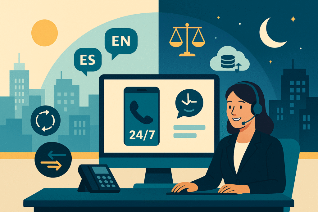24/7 bilingual legal answering receptionist with day-night split